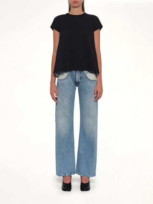 Cotton Poplin x Cotton Jersey T-Shirt in Navy