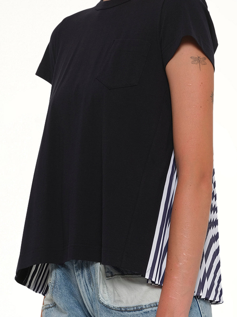 Cotton Poplin x Cotton Jersey T-Shirt in Navy