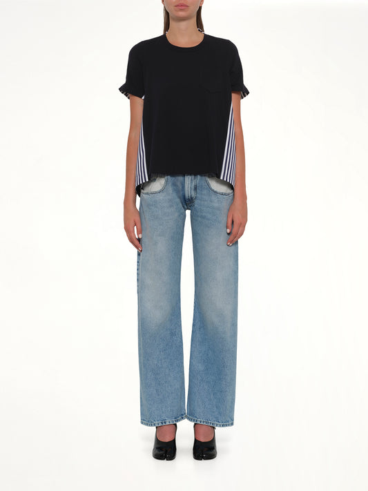 Cotton Poplin x Cotton Jersey T-Shirt in Navy/Stripe