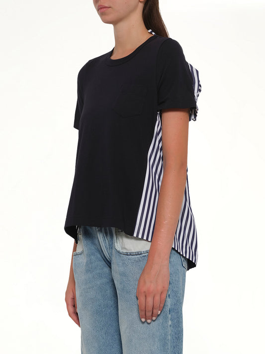 Cotton Poplin x Cotton Jersey T-Shirt in Navy/Stripe