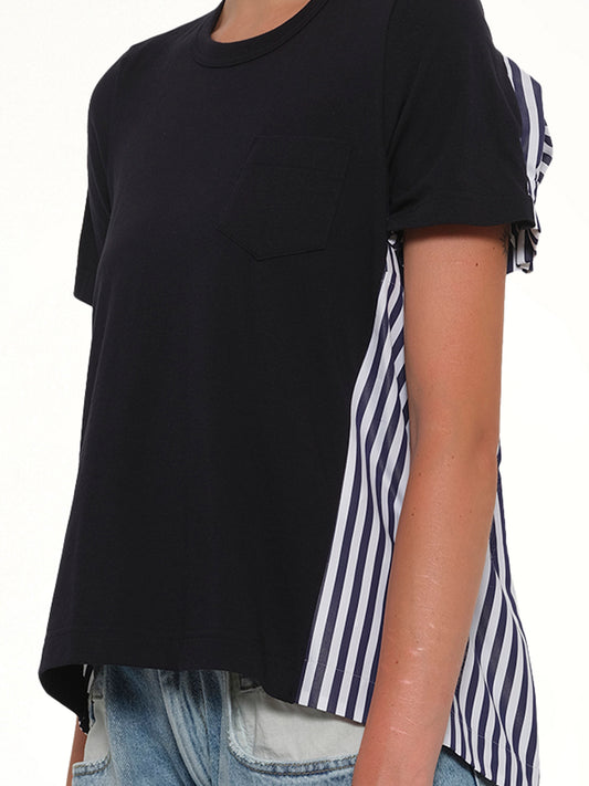 Cotton Poplin x Cotton Jersey T-Shirt in Navy/Stripe