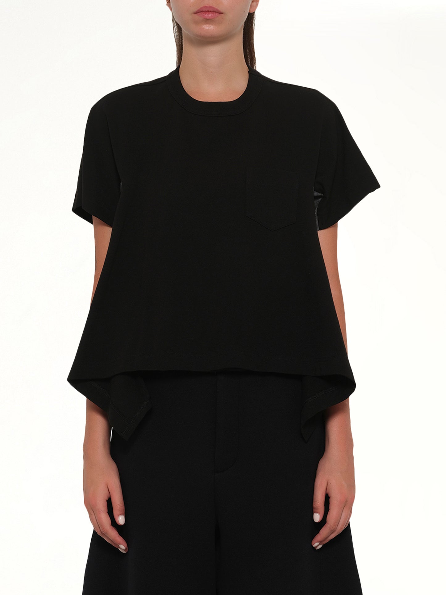 Light Weight Denim x Cotton Jersey T-Shirt in Black