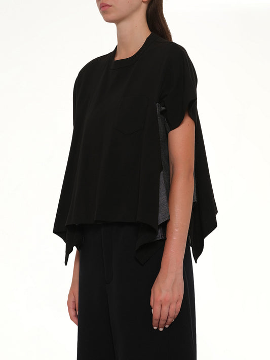 Light Weight Denim x Cotton Jersey T-Shirt in Black