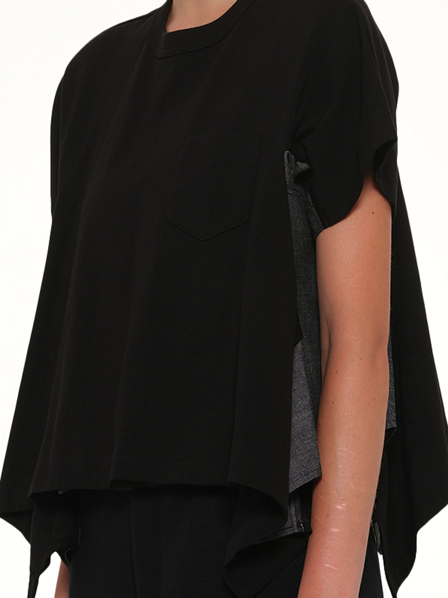 Light Weight Denim x Cotton Jersey T-Shirt in Black