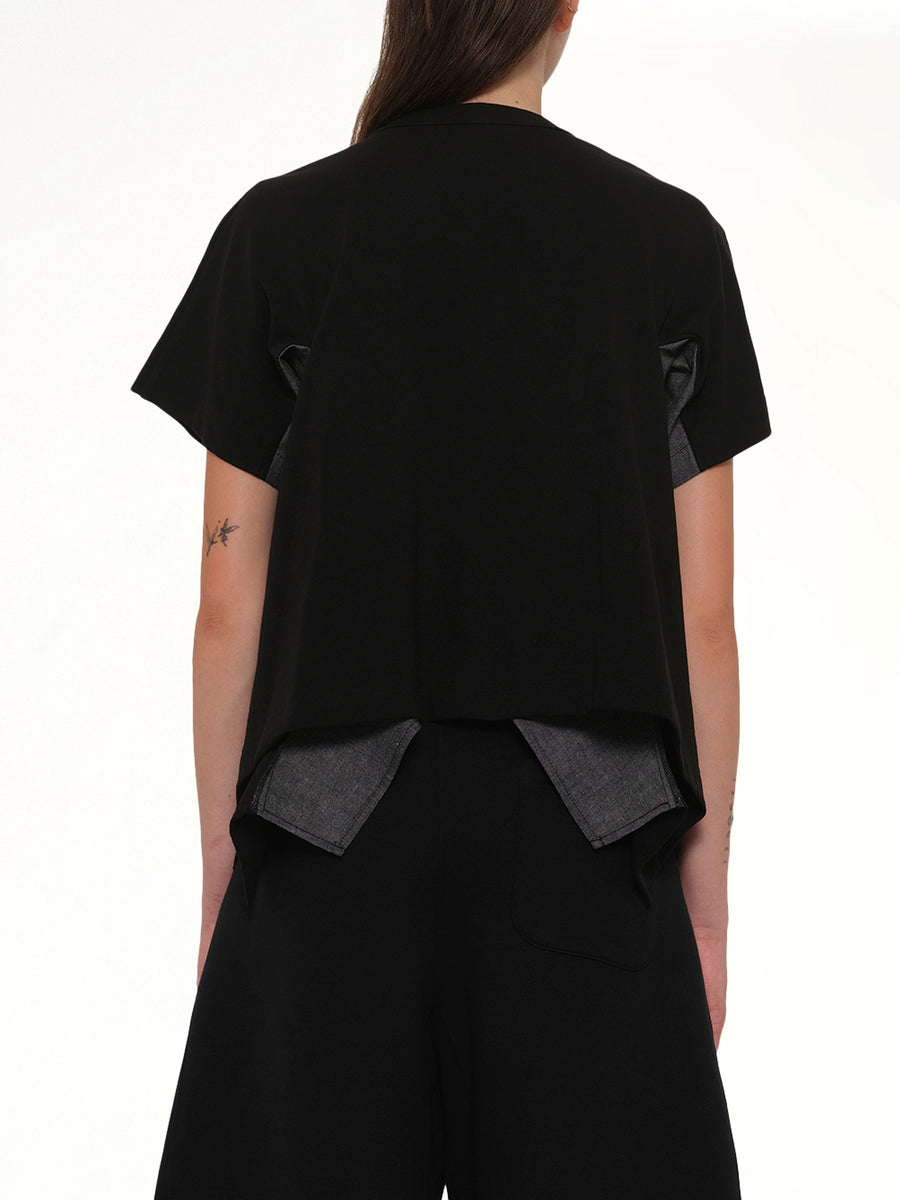 Light Weight Denim x Cotton Jersey T-Shirt in Black