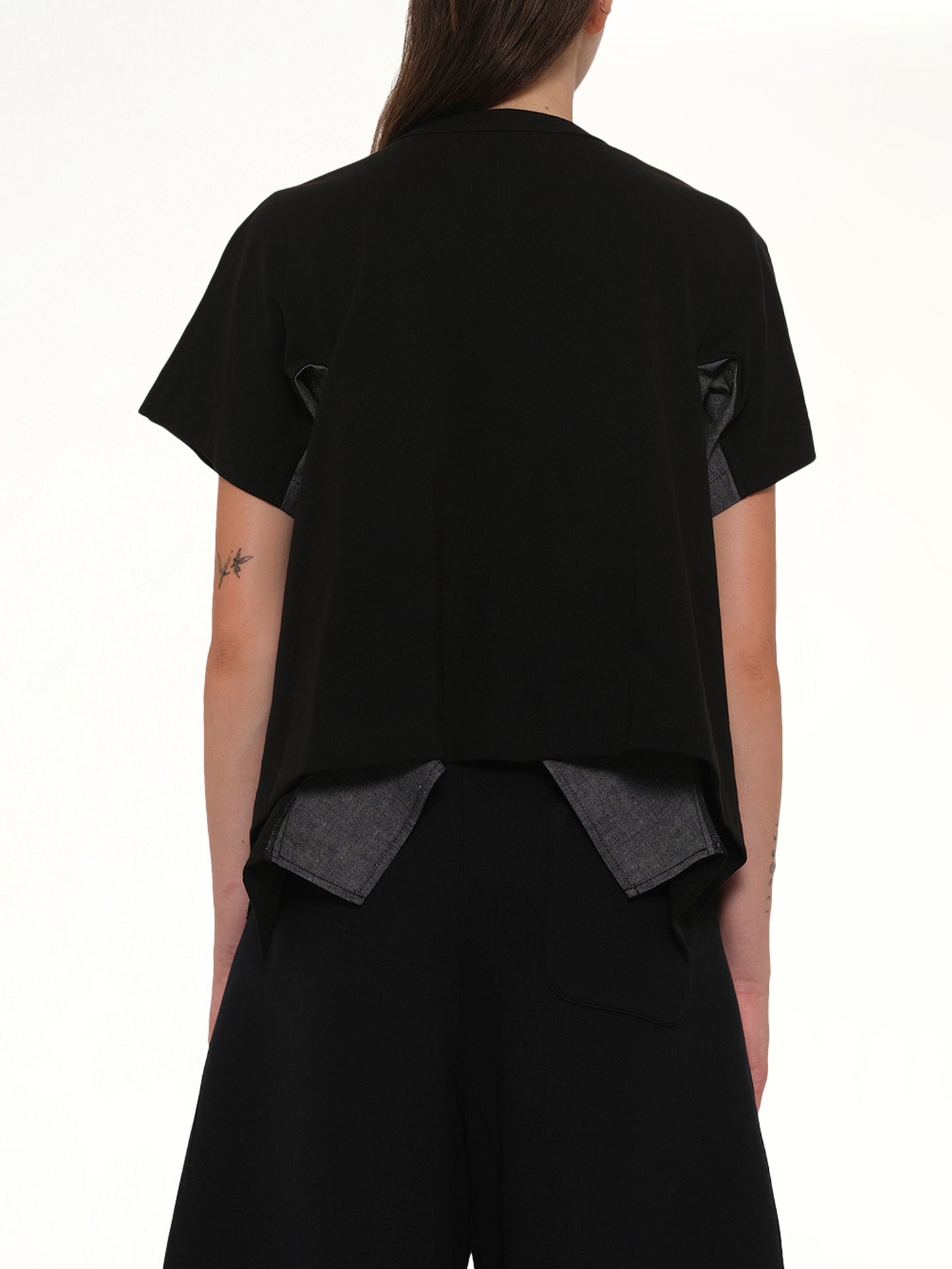 Light Weight Denim x Cotton Jersey T-Shirt in Black