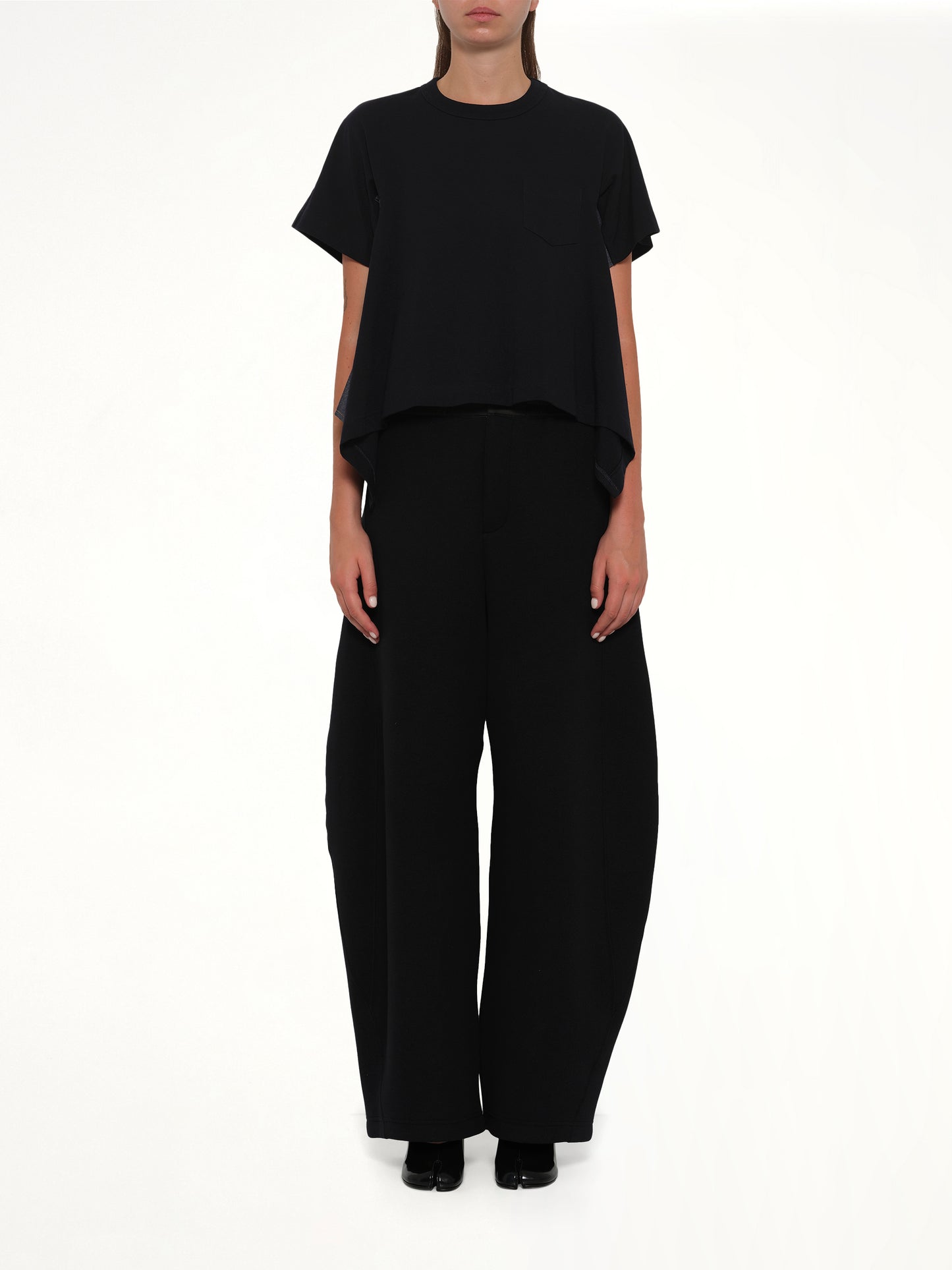 Light Weight Denim x Cotton Jersey T-Shirt in Navy/Blue