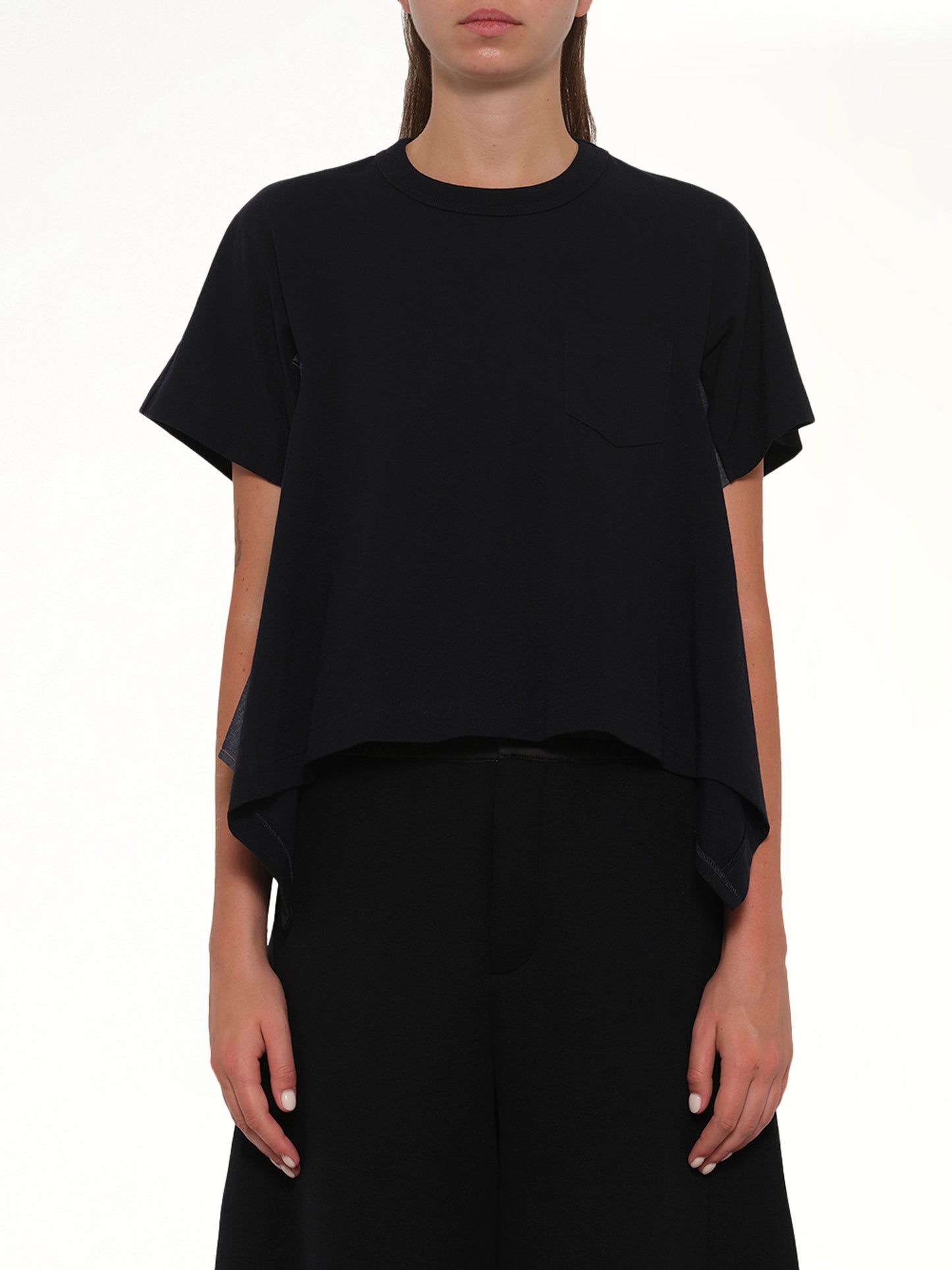 Light Weight Denim x Cotton Jersey T-Shirt in Navy/Blue