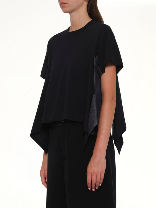 Light Weight Denim x Cotton Jersey T-Shirt in Navy/Blue