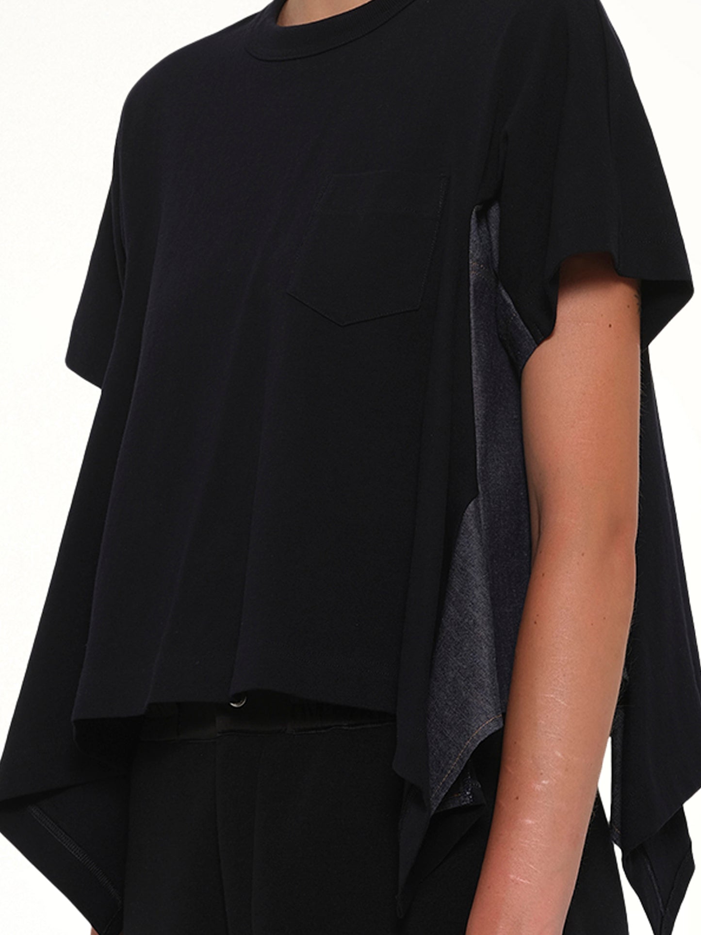 Light Weight Denim x Cotton Jersey T-Shirt in Navy/Blue