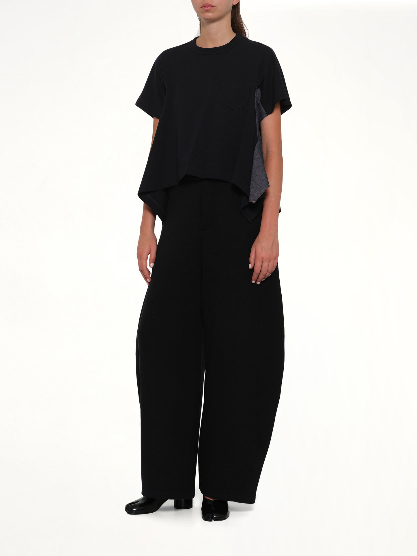 Light Weight Denim x Cotton Jersey T-Shirt in Navy/Blue