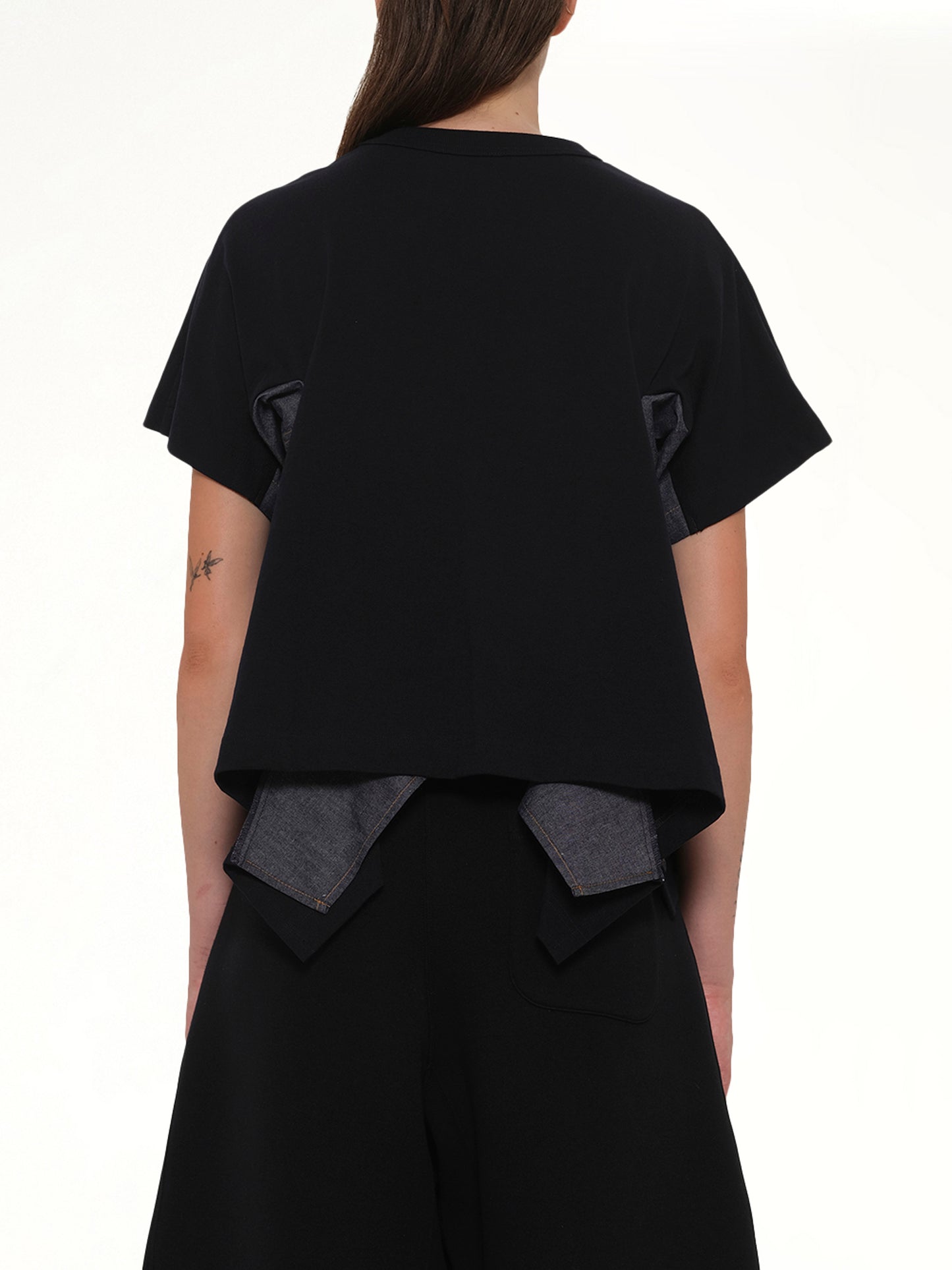 Light Weight Denim x Cotton Jersey T-Shirt in Navy/Blue