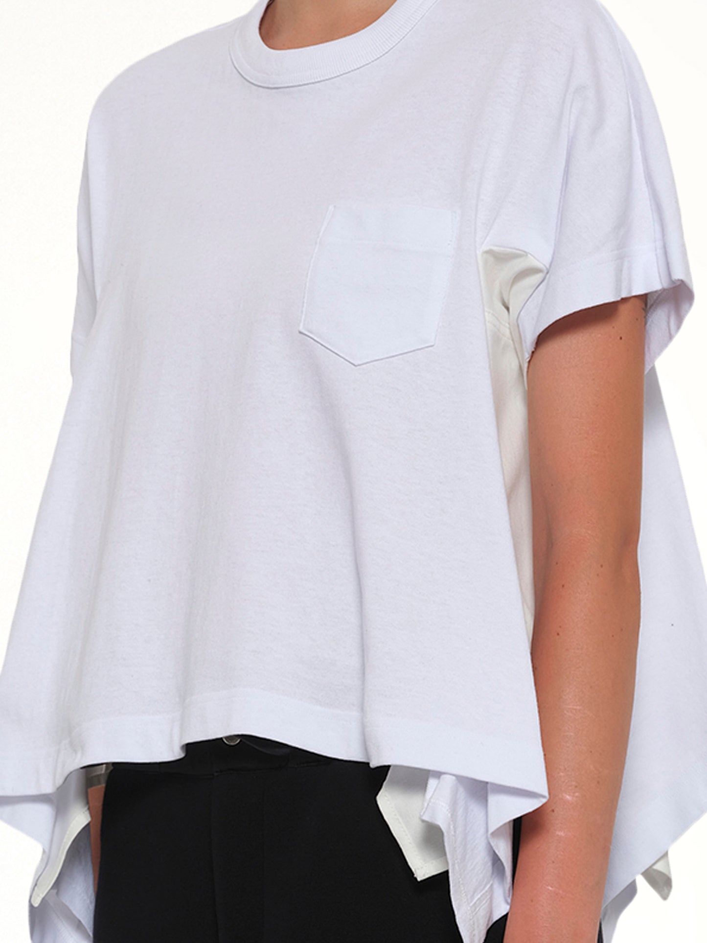Light Weight Denim x Cotton Jersey T-Shirt in White