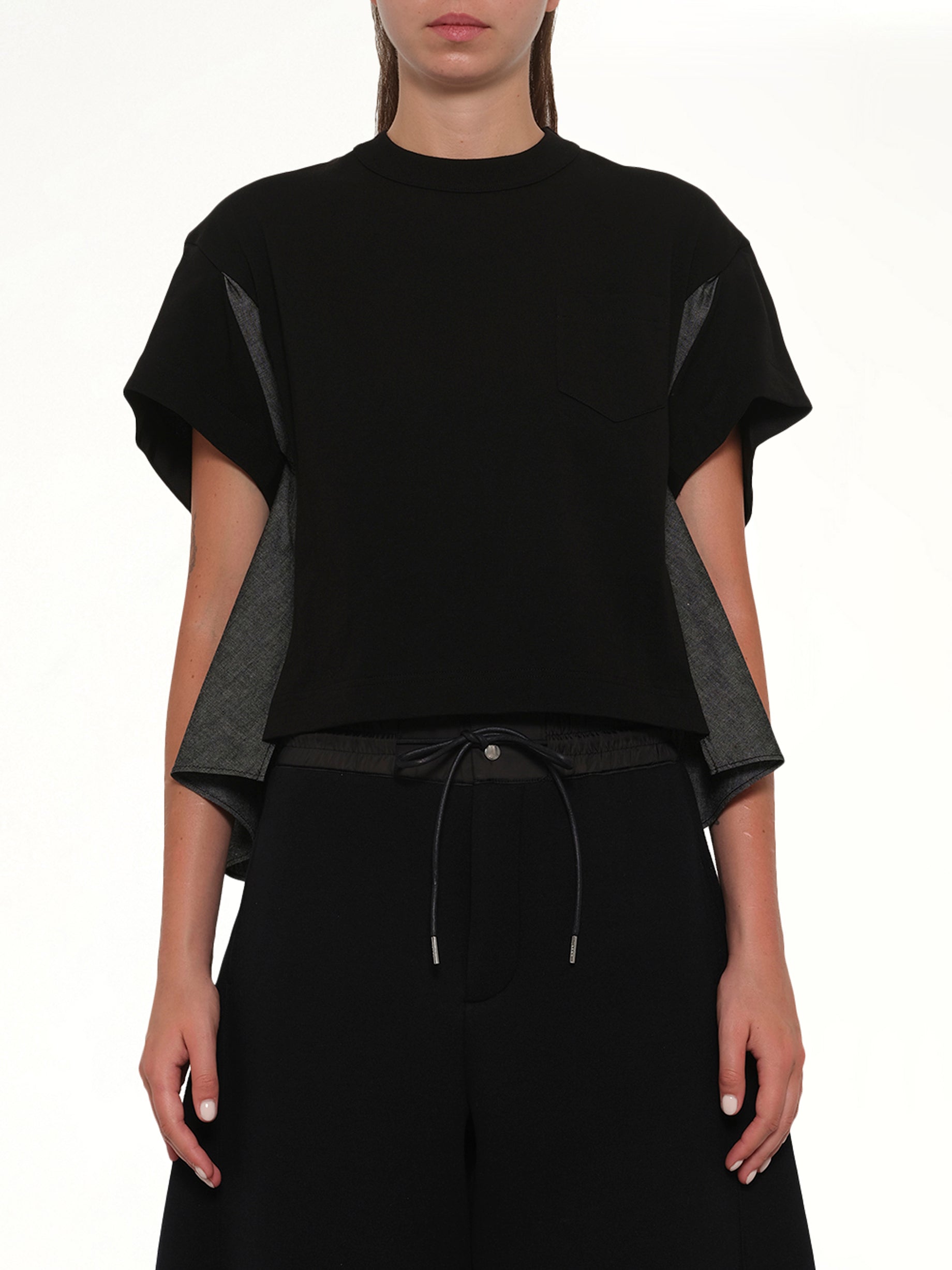 Light Weight Denim x Poplin Jersey T-Shirt in Black