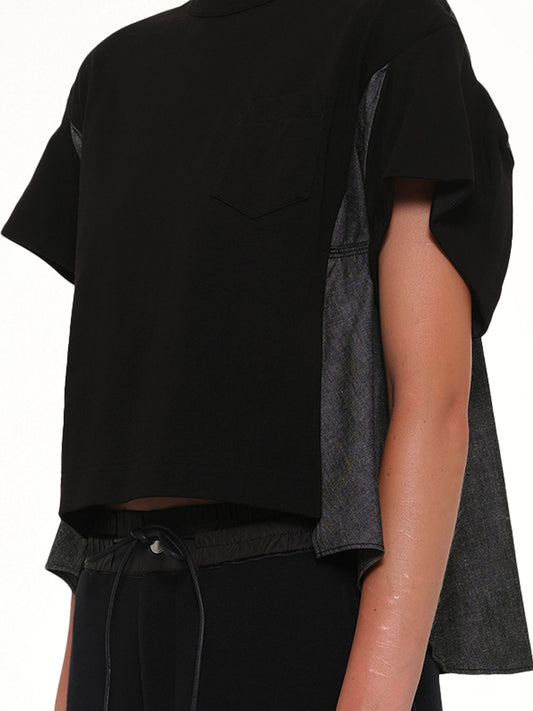 Light Weight Denim x Poplin Jersey T-Shirt in Black