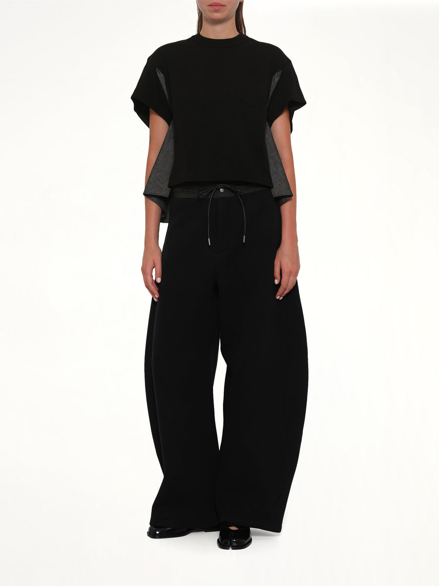 Light Weight Denim x Poplin Jersey T-Shirt in Black