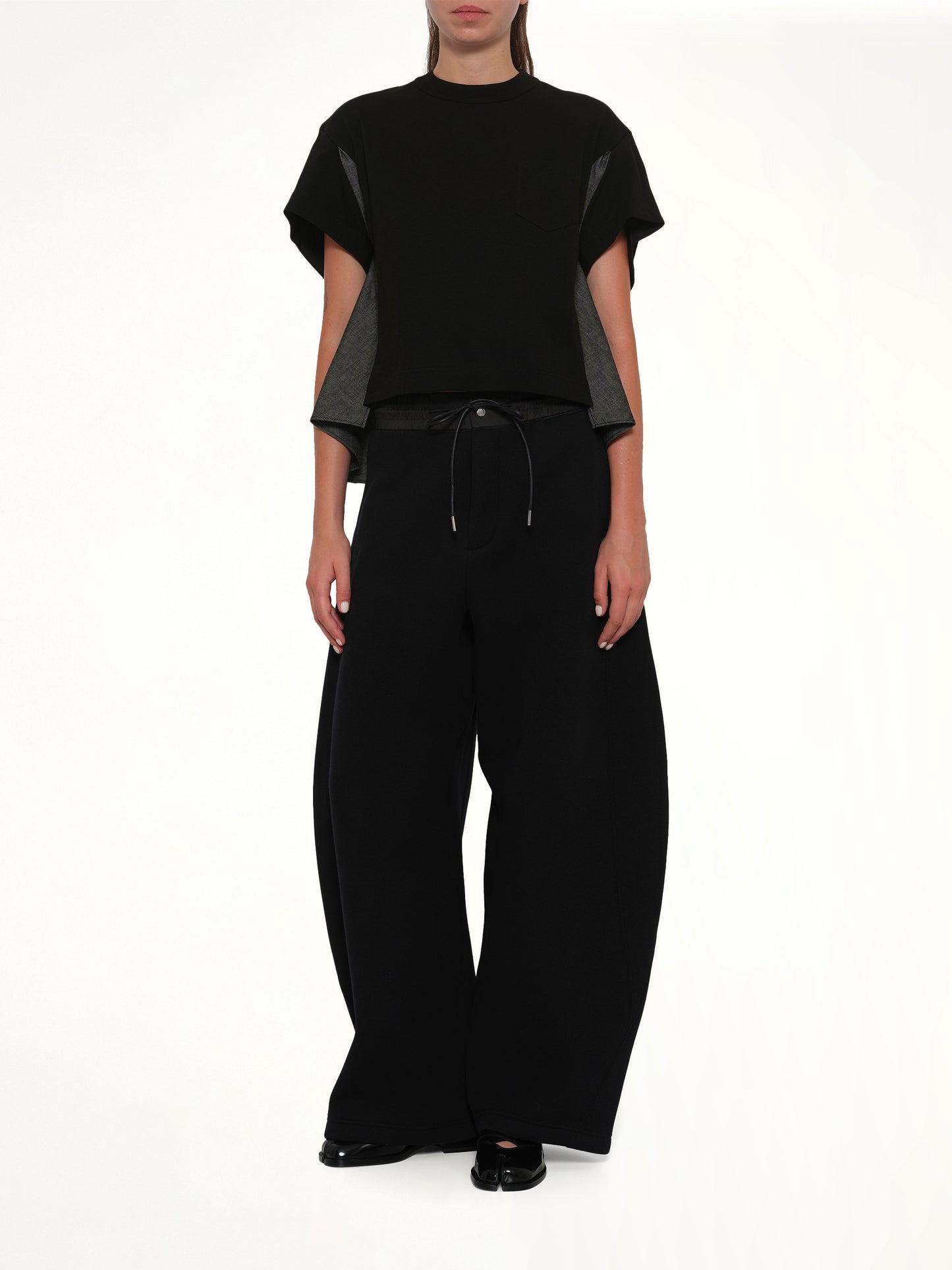 Light Weight Denim x Poplin Jersey T-Shirt in Black