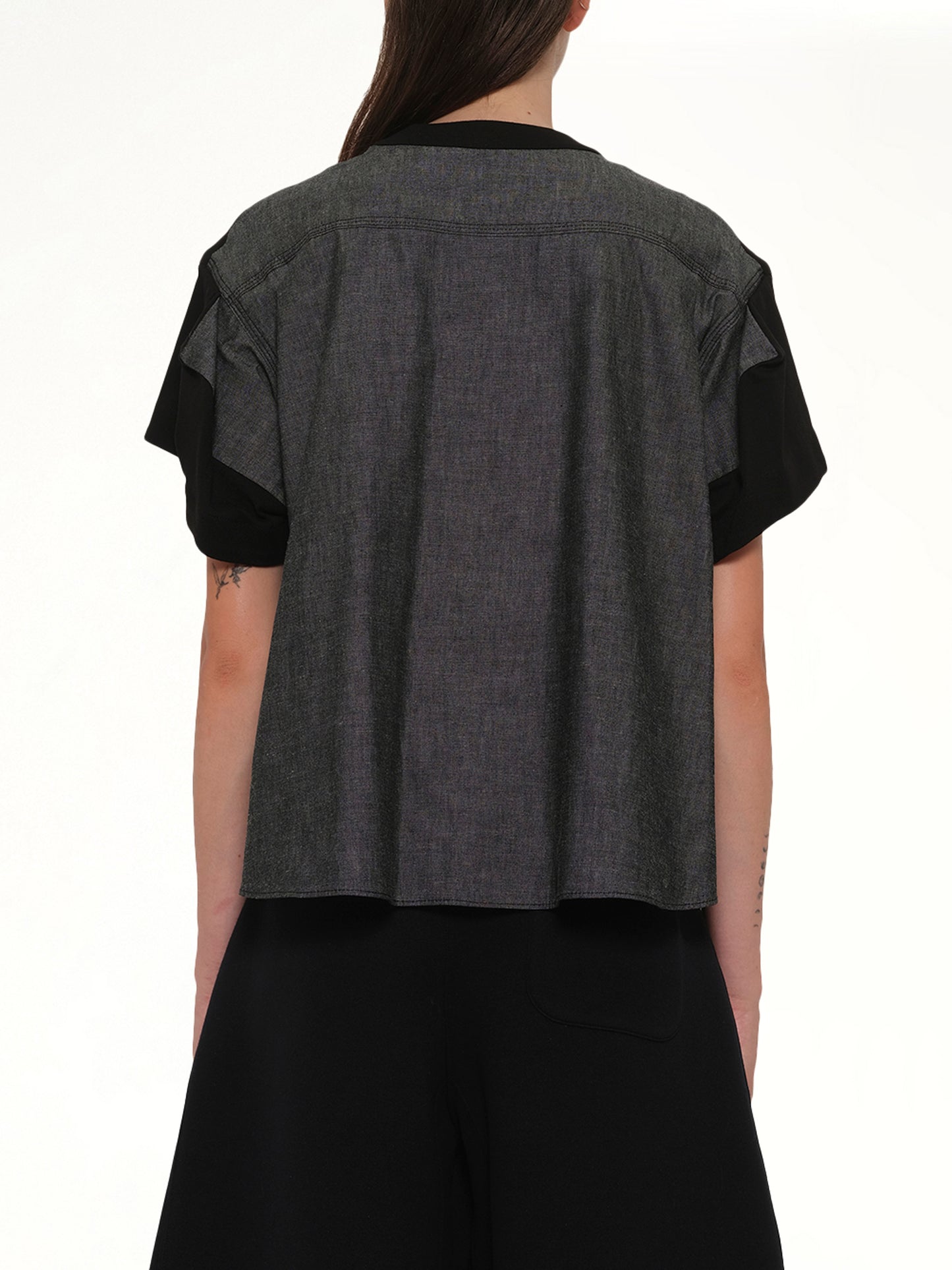 Light Weight Denim x Poplin Jersey T-Shirt in Black