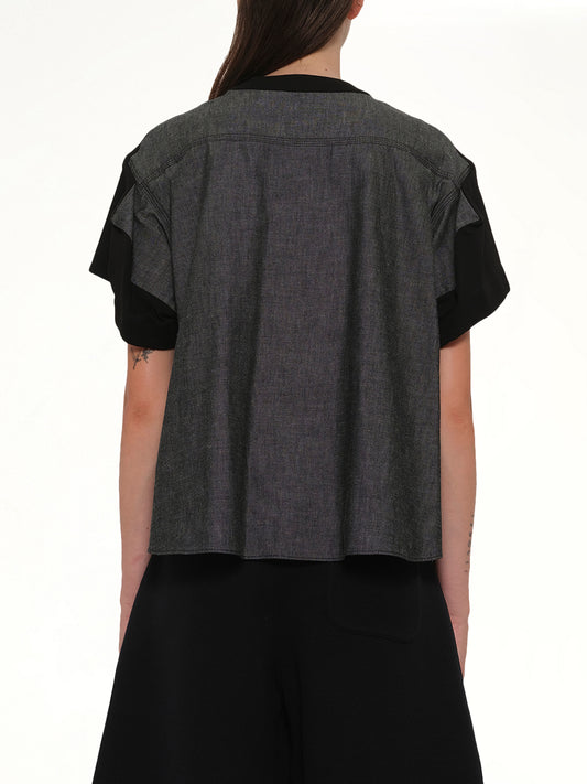 Light Weight Denim x Poplin Jersey T-Shirt in Black