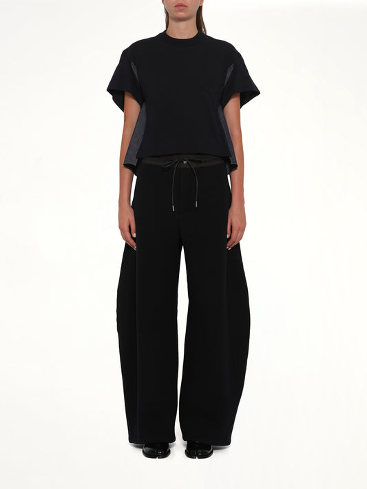 Light Weight Denim x Poplin Jersey T-Shirt in Navy/Blue