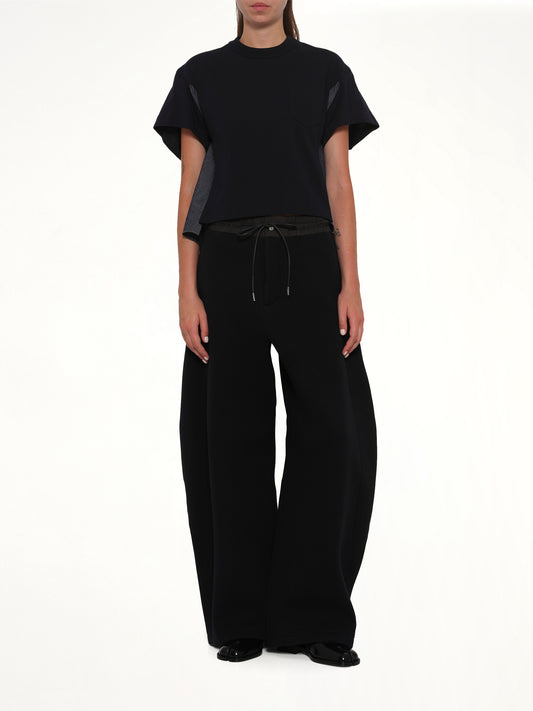 Light Weight Denim x Poplin Jersey T-Shirt in Navy/Blue