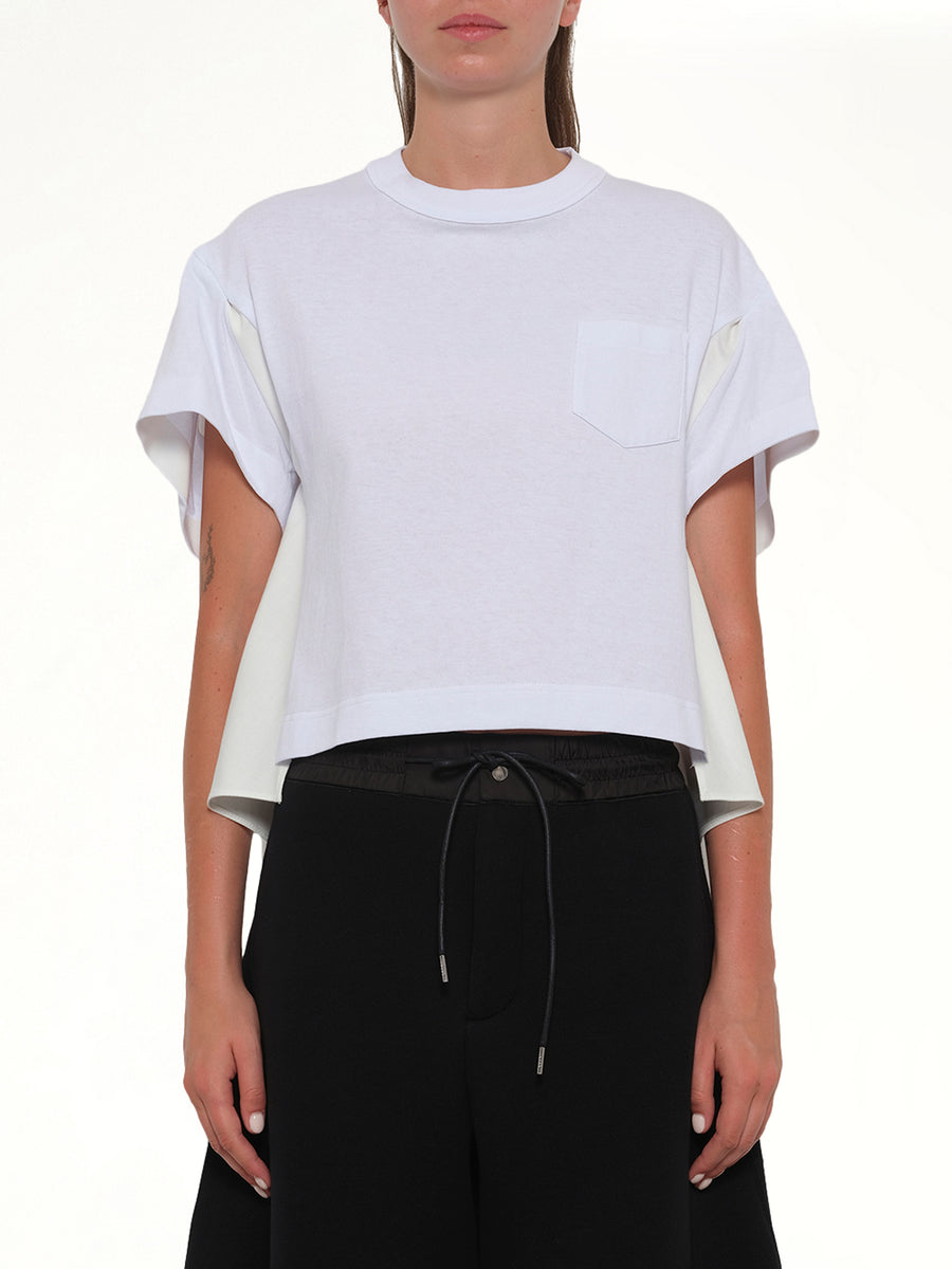 Light Weight Denim x Poplin Jersey T-Shirt in White