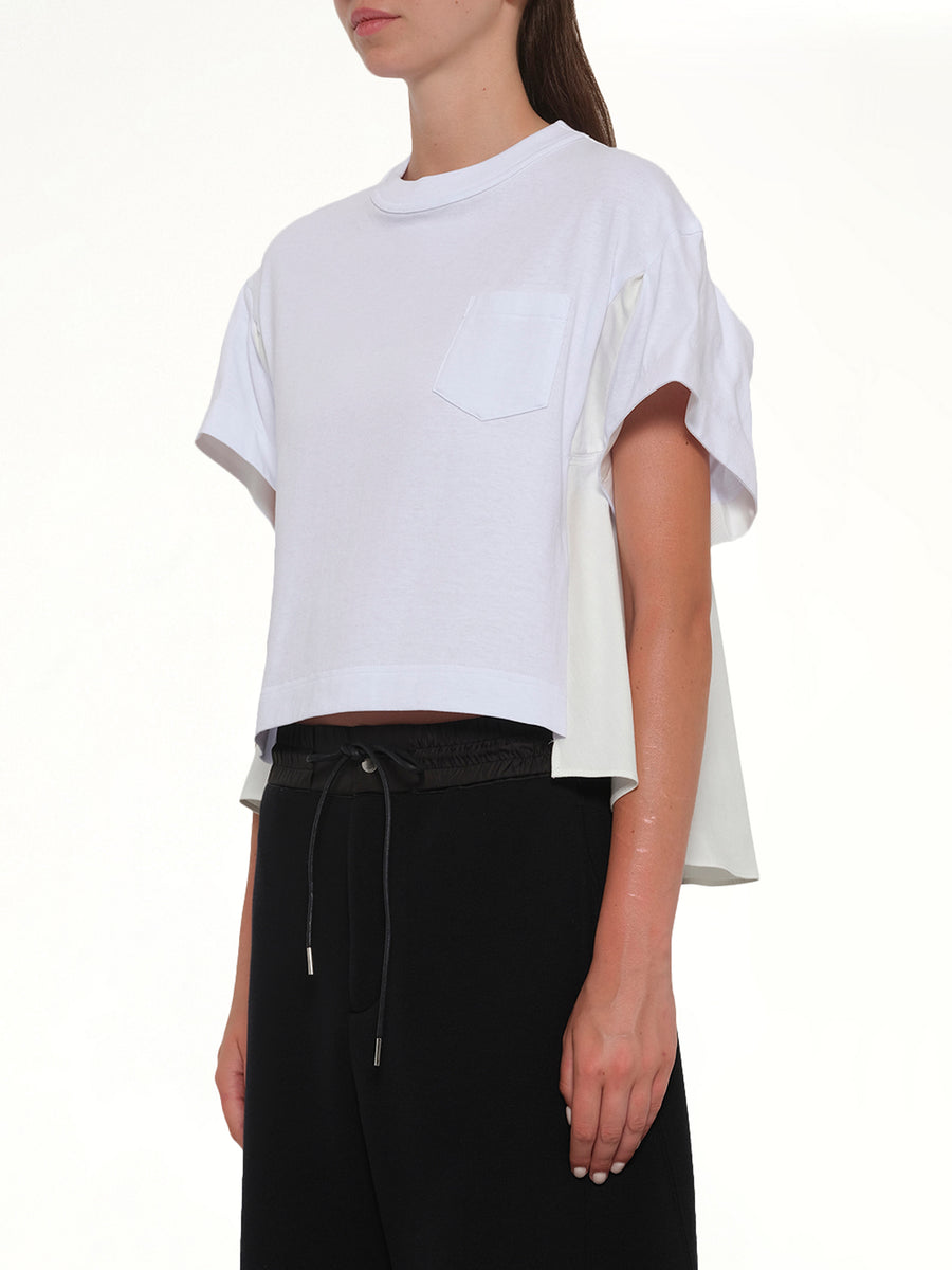Light Weight Denim x Poplin Jersey T-Shirt in White