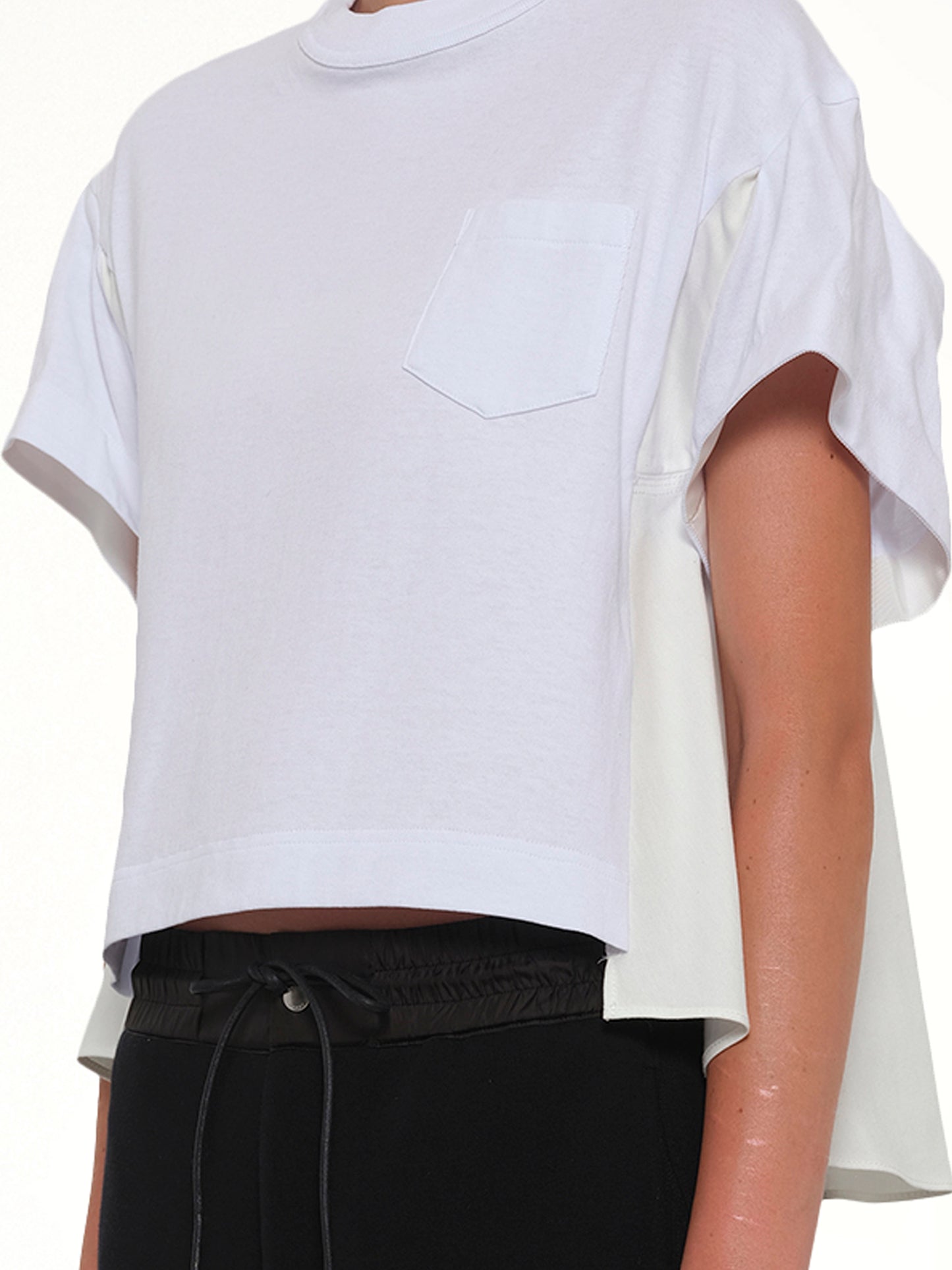 Light Weight Denim x Poplin Jersey T-Shirt in White