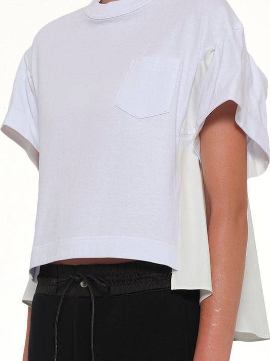 Light Weight Denim x Poplin Jersey T-Shirt in White