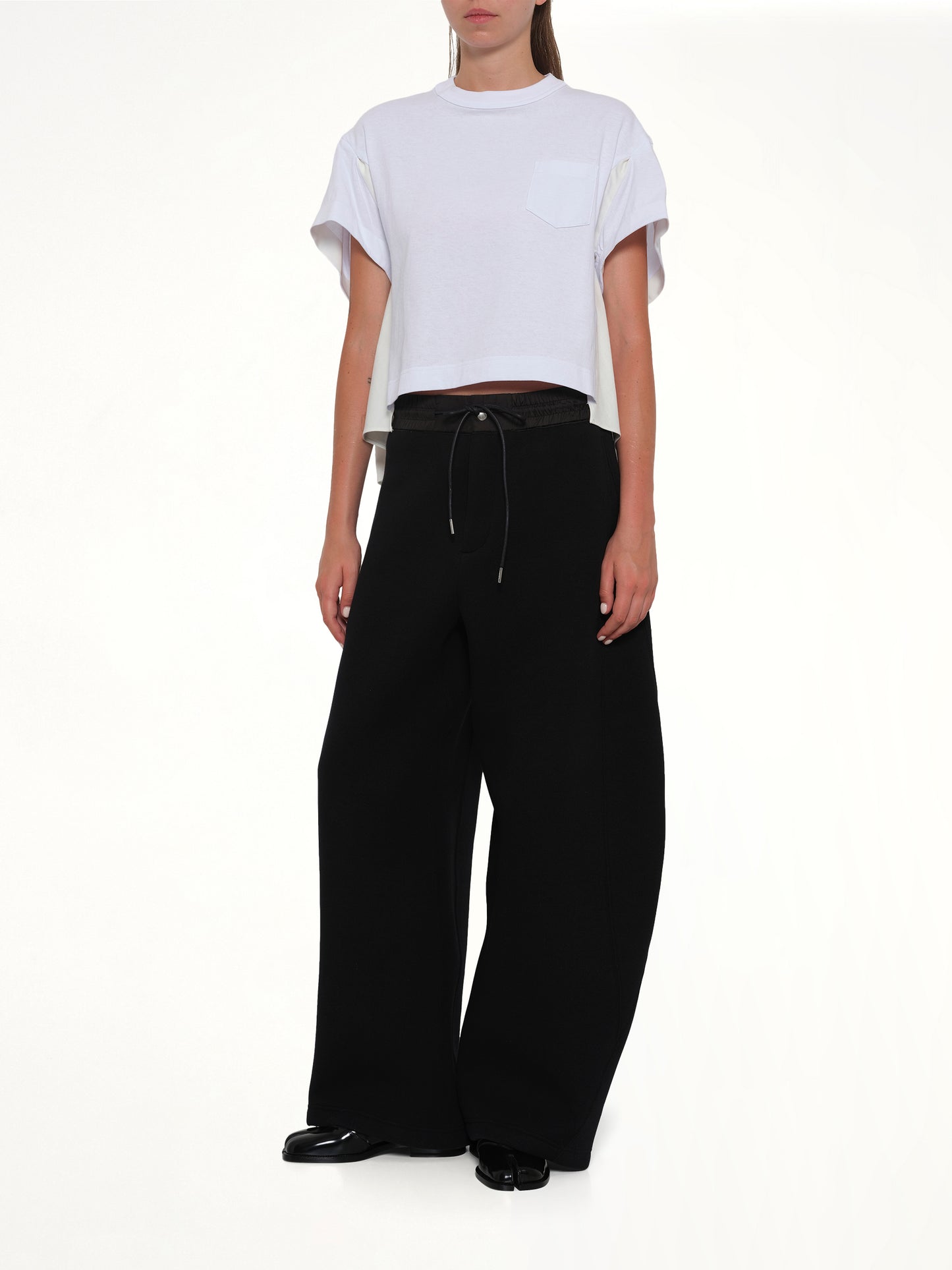 Light Weight Denim x Poplin Jersey T-Shirt in White