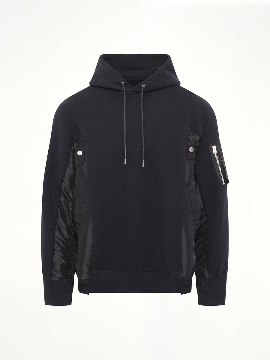 Sponge Sweat x Nylon Twill Hoodie in Black