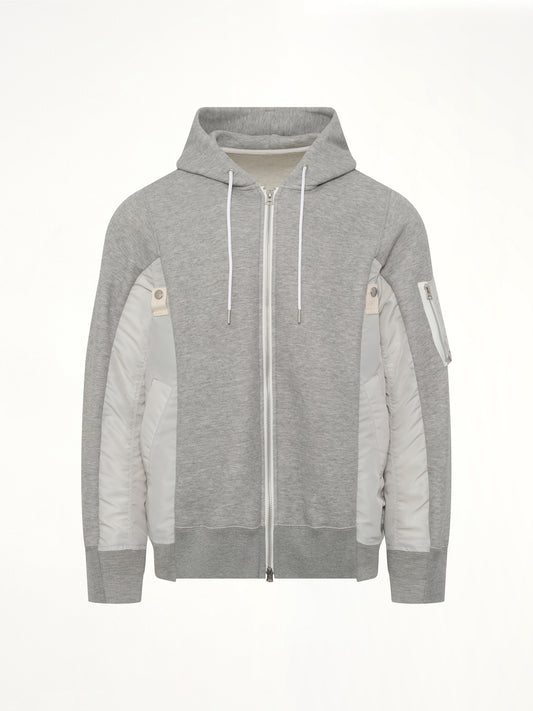 Sponge Sweat x Nylon Twill Hoodie in Light Gray