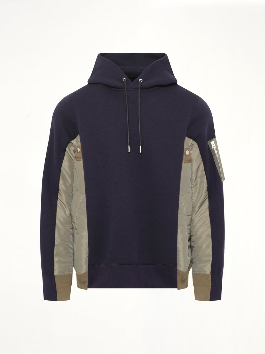 Sponge Sweat x Nylon Twill Hoodie in Navy/Khaki