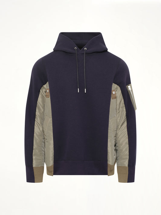 Sponge Sweat x Nylon Twill Hoodie in Navy/Khaki