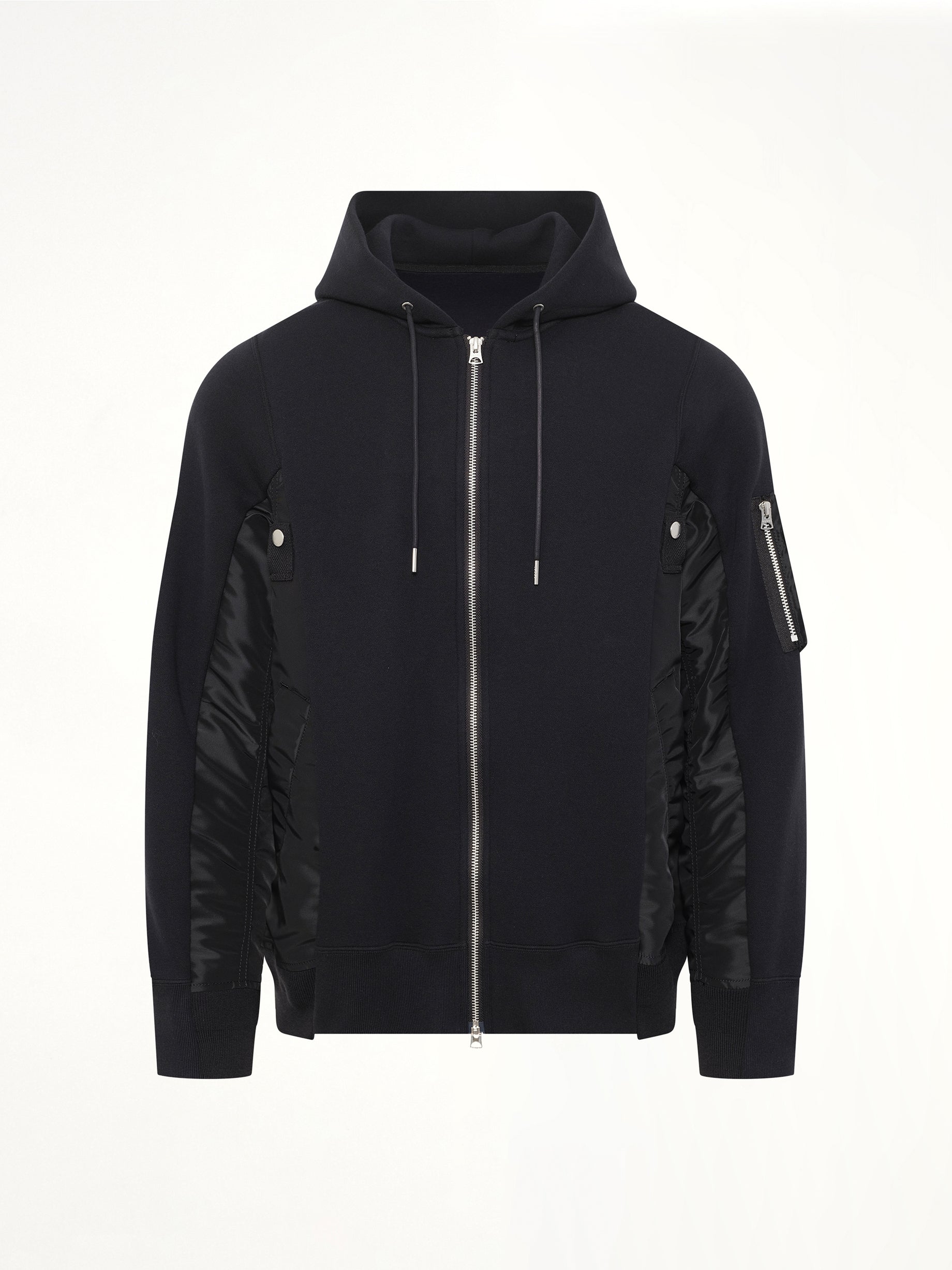 Sponge Sweat x Nylon Twill Zip Hoodie in Black