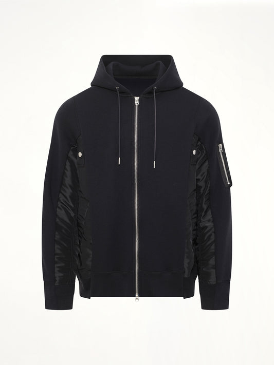 Sponge Sweat x Nylon Twill Zip Hoodie in Black