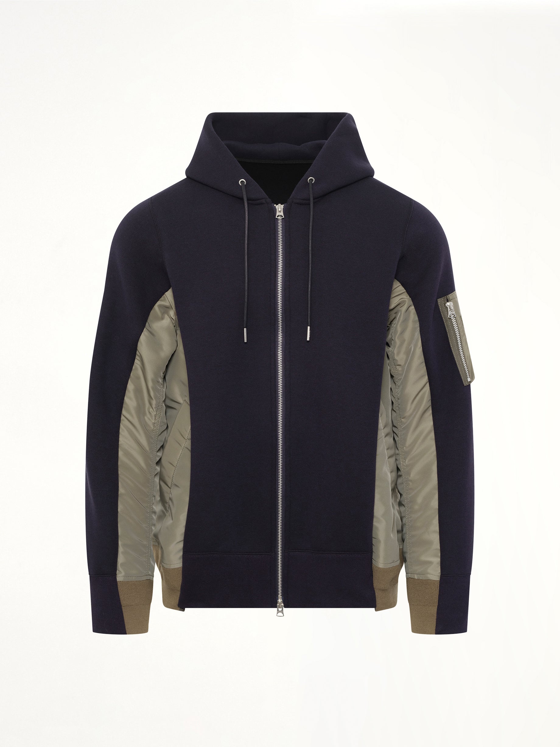 Sponge Sweat x Nylon Twill Zip Hoodie in Navy/Khaki