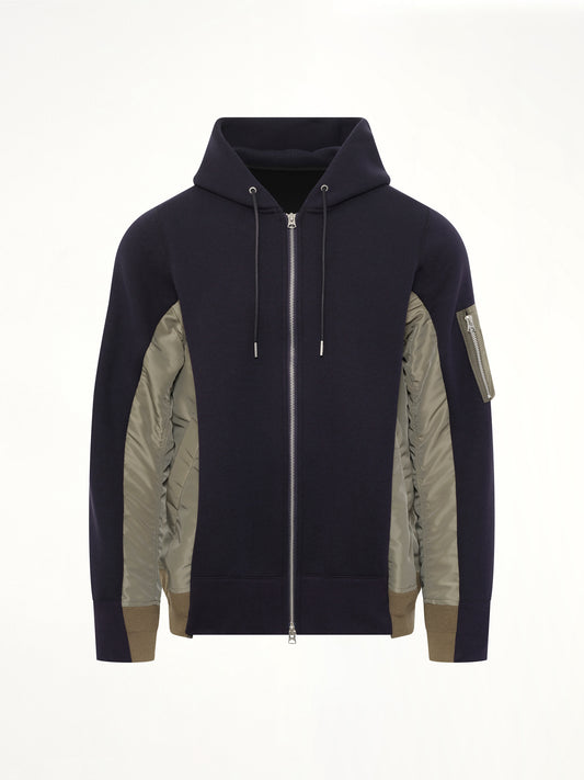 Sponge Sweat x Nylon Twill Zip Hoodie in Navy/Khaki