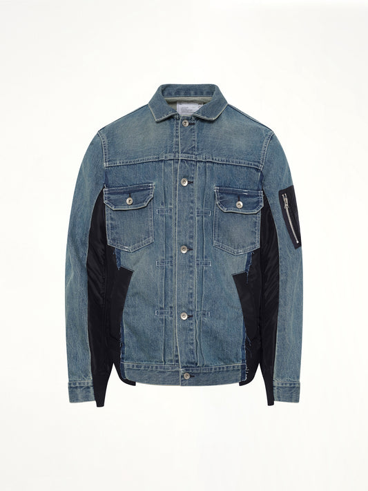 Denim x Nylon Twill Jacket in Light Blue
