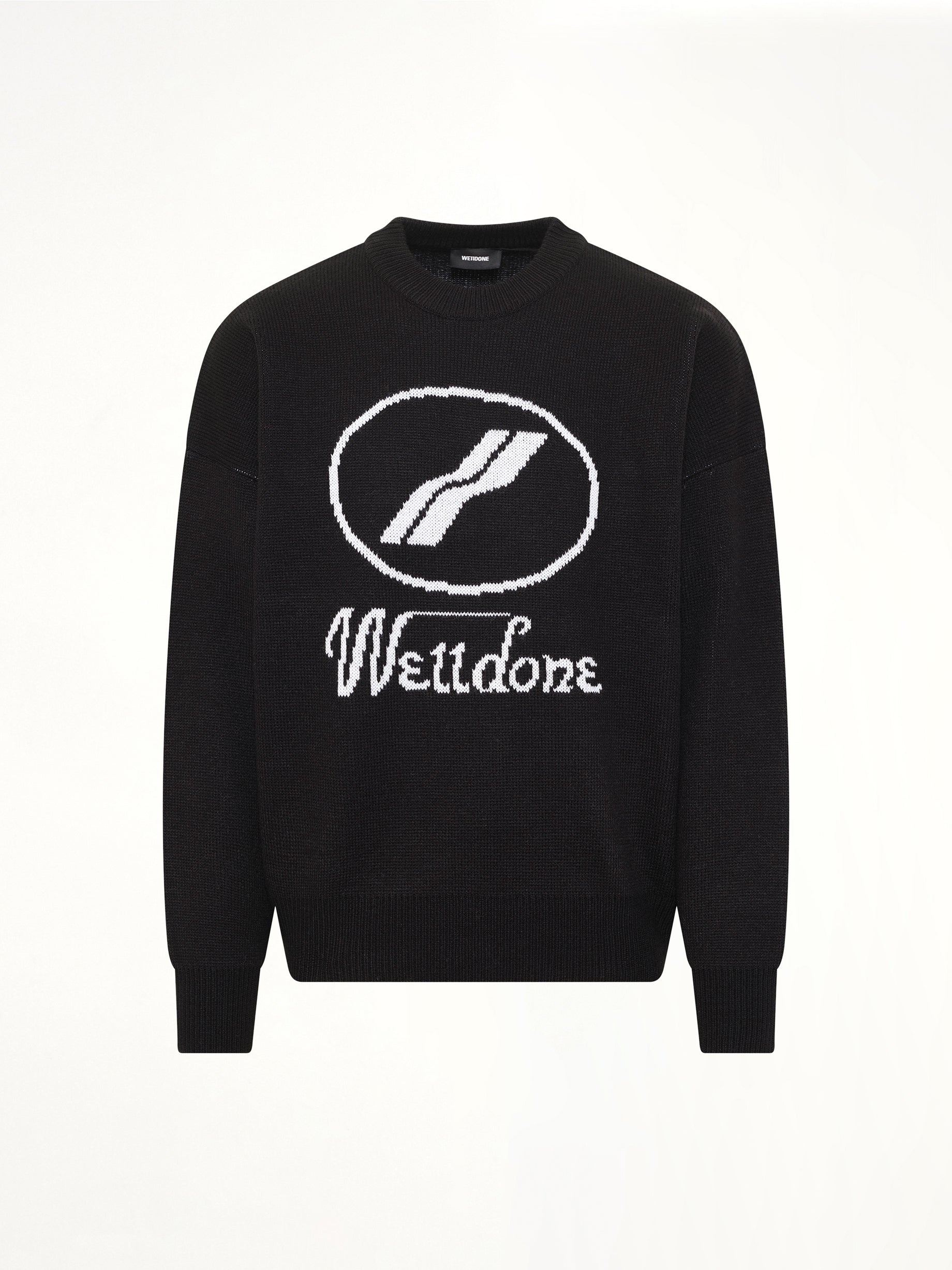 WE11DONE , Logo Jacquard Intarsia Sweater in Black Product Photo from MARAIS