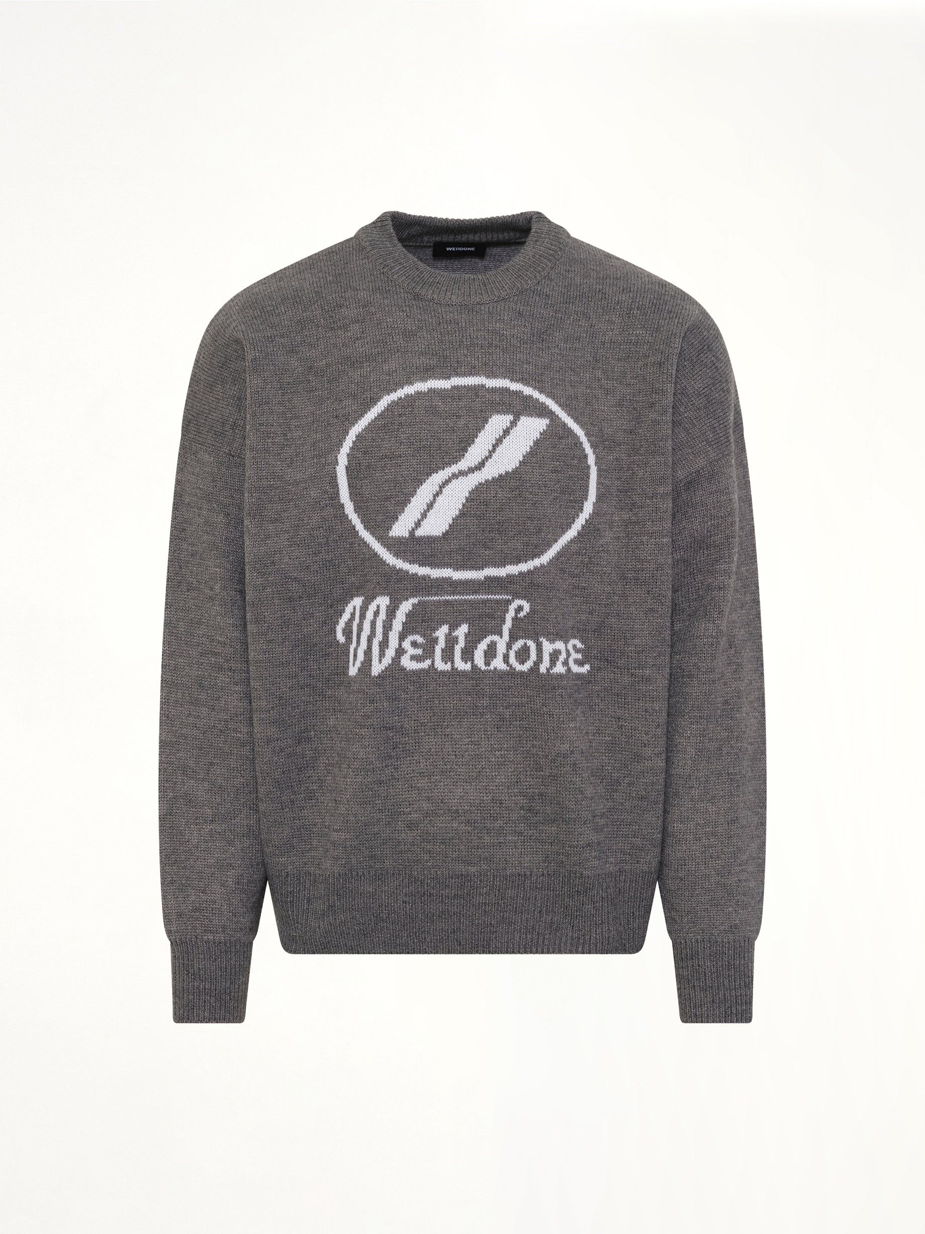 Logo Jacquard Intarsia Sweater in Grey