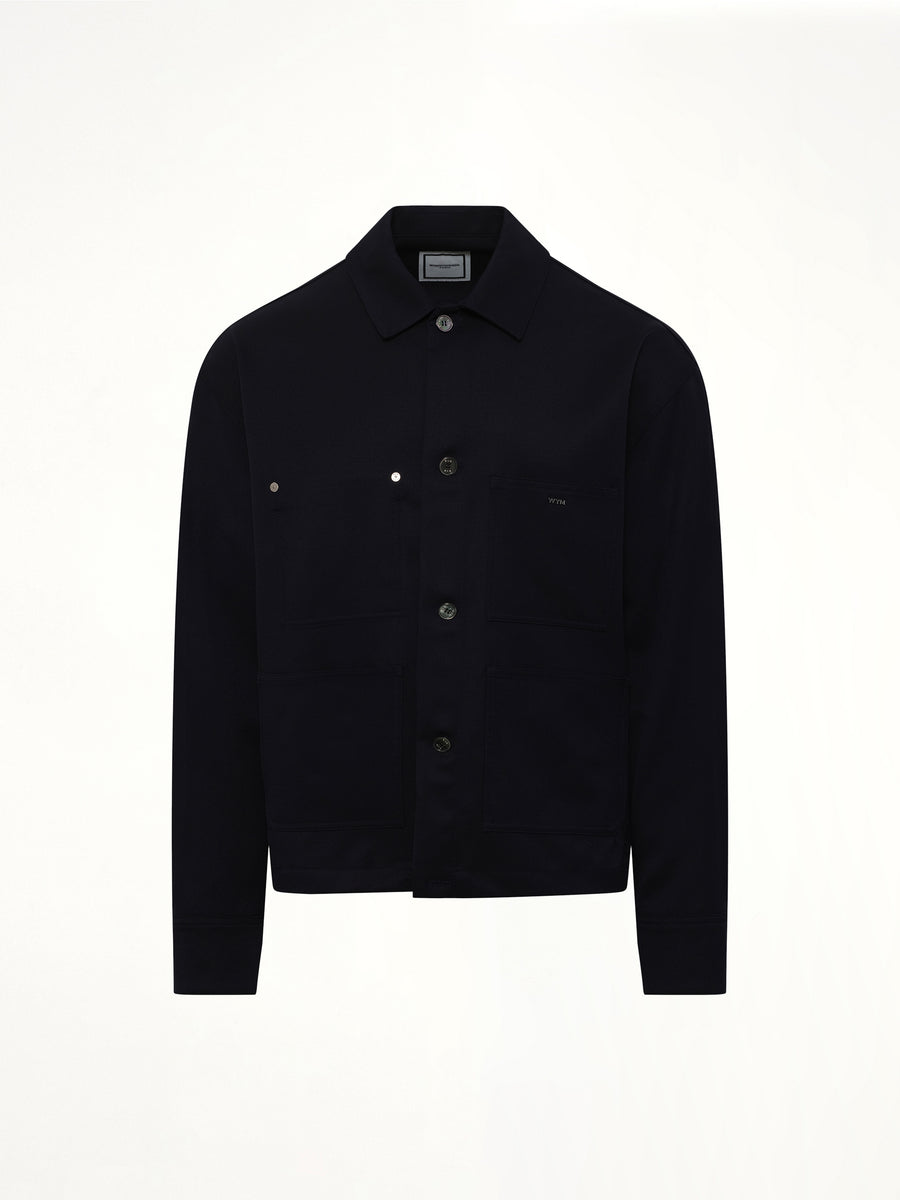 Wool Button Shirt in Navy
