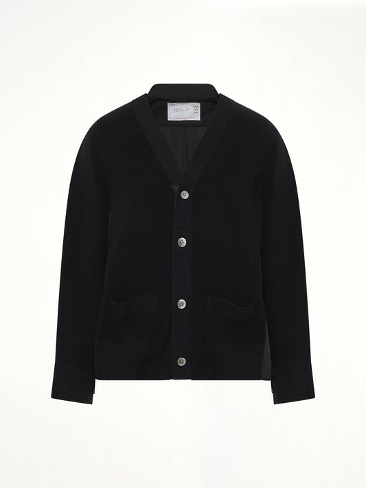 Cotton Knit x Cotton Poplin Cardigan in Black