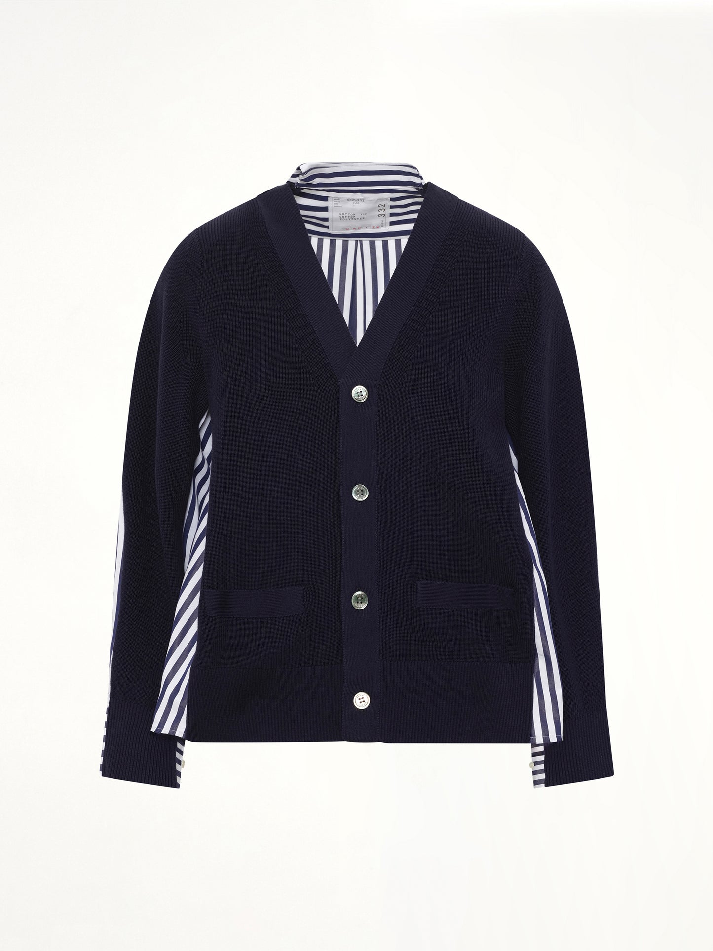 Cotton Knit x Cotton Poplin Cardigan in Navy