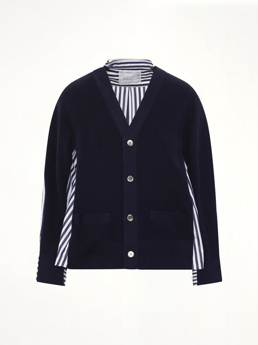 Cotton Knit x Cotton Poplin Cardigan in Navy