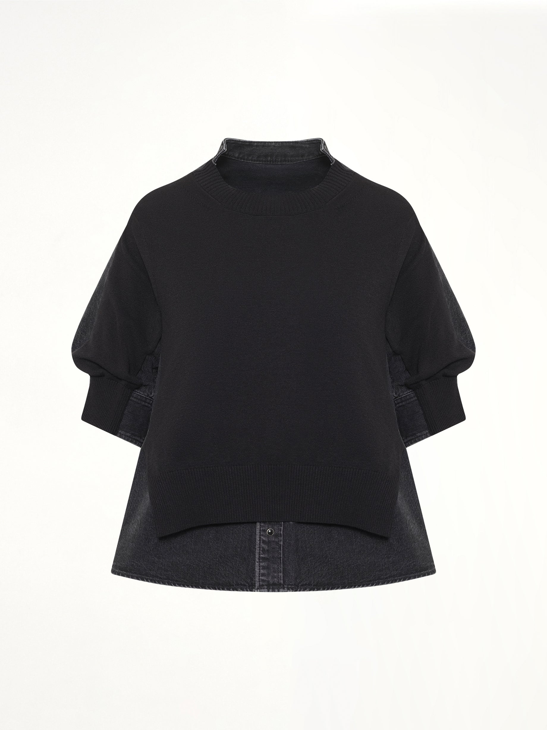 Denim x Knit Pullover in Black