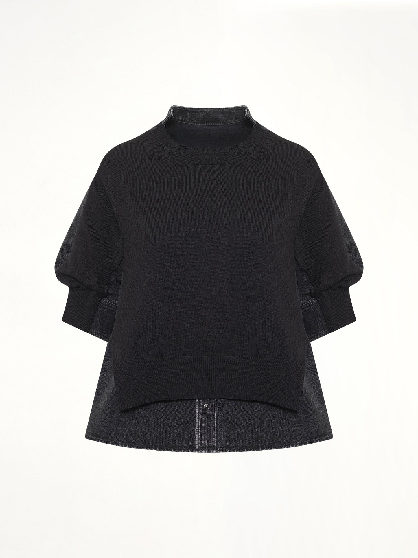 Denim x Knit Pullover in Black