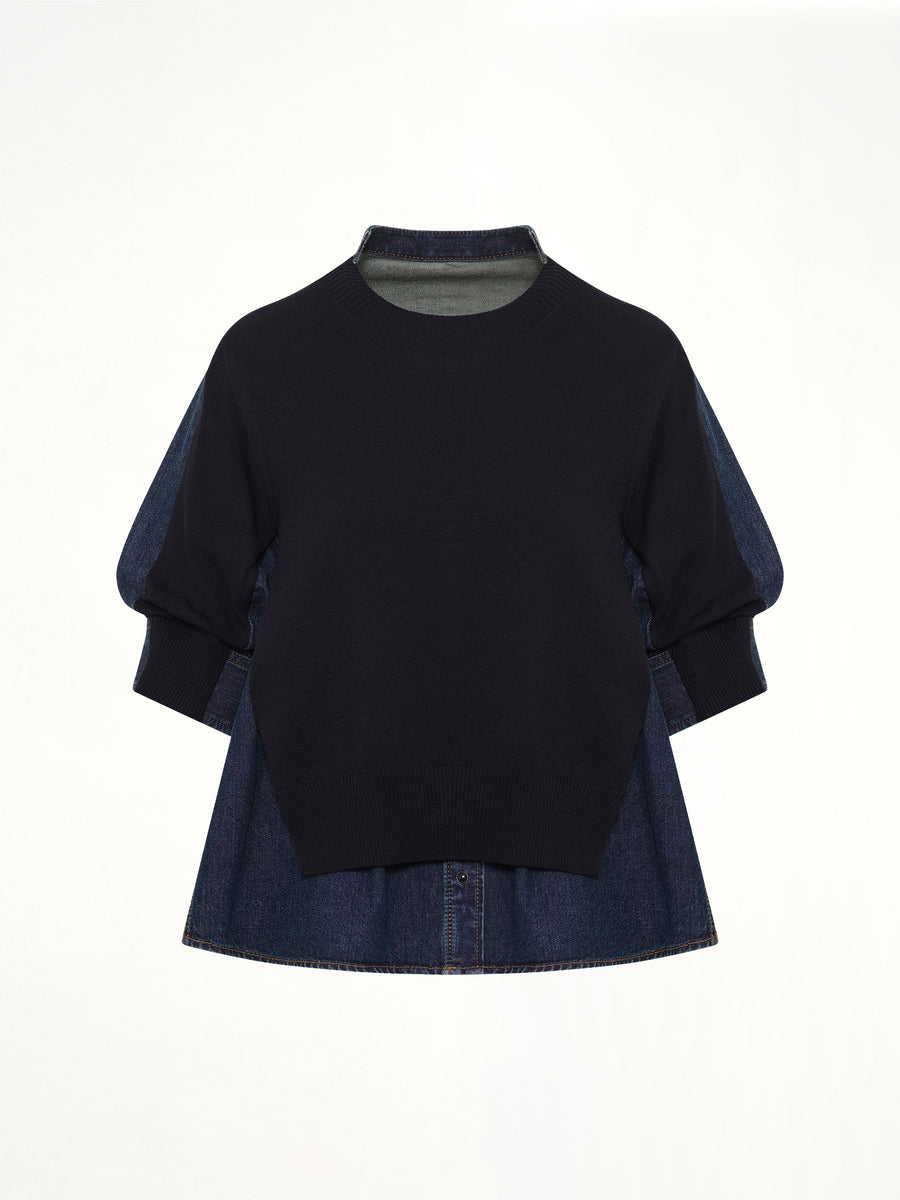 Denim x Knit Pullover in Blue