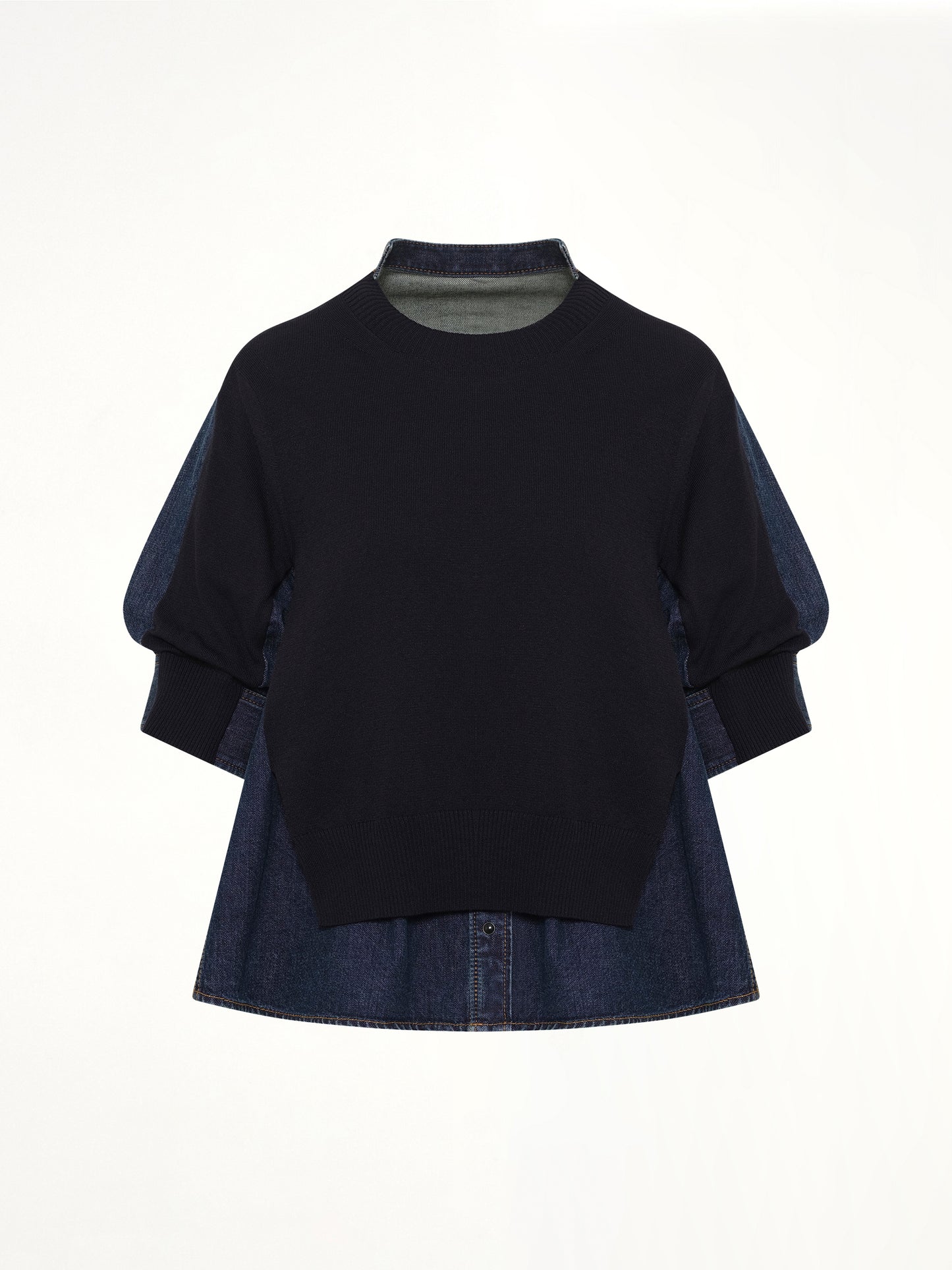 Denim x Knit Pullover in Blue