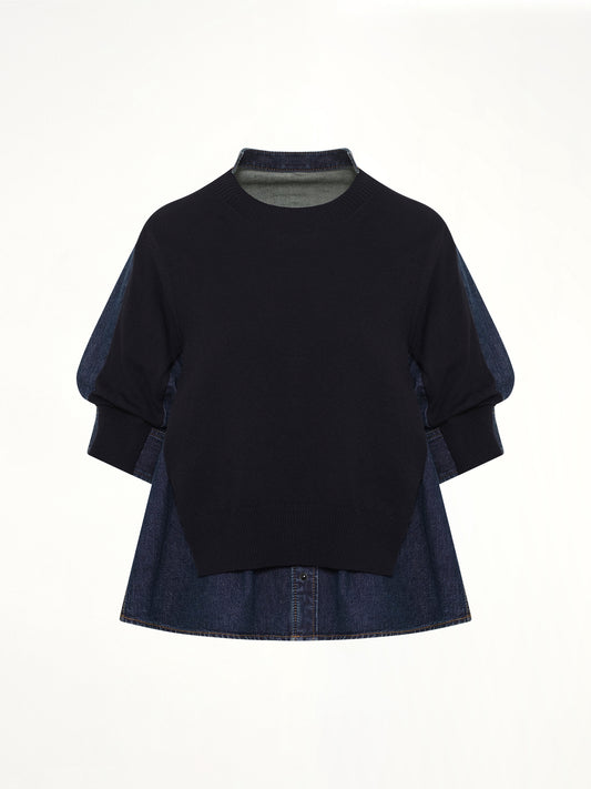 Denim x Knit Pullover in Blue